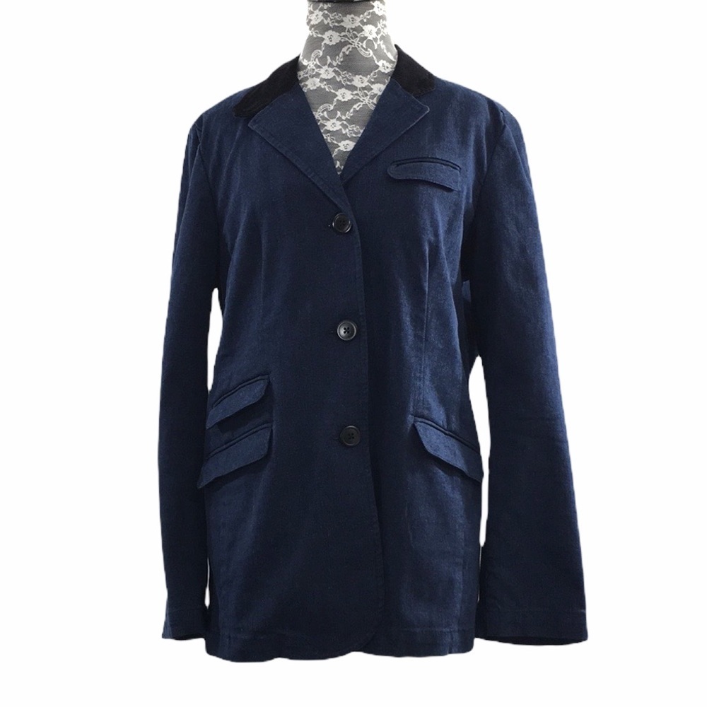 Orvis Dark Blue Denim Blazer Jacket Barn Coat Womens 12 Black Corduroy Collar